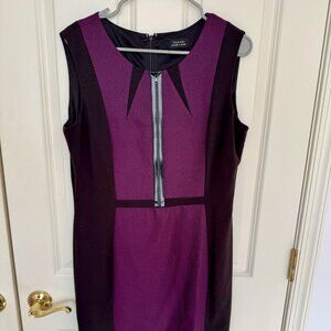 Tahari Arthur Levin Purple Black Sheath Dress Sz 10 Medium Lined